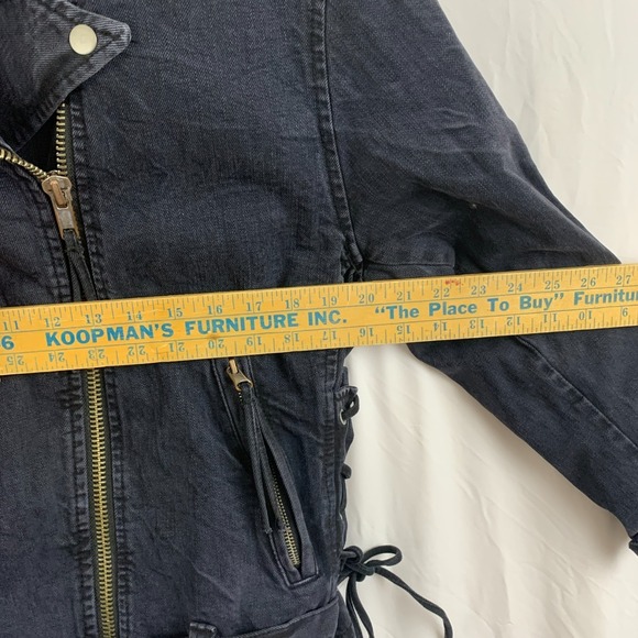 Free People Denim Moto Jacket Womens Small Black Oversized Corset Lace-Up Sides - Picture 2 of 16